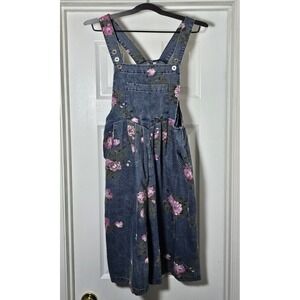 Denim Shortalls Floral Pleated Womens Size Large Overalls